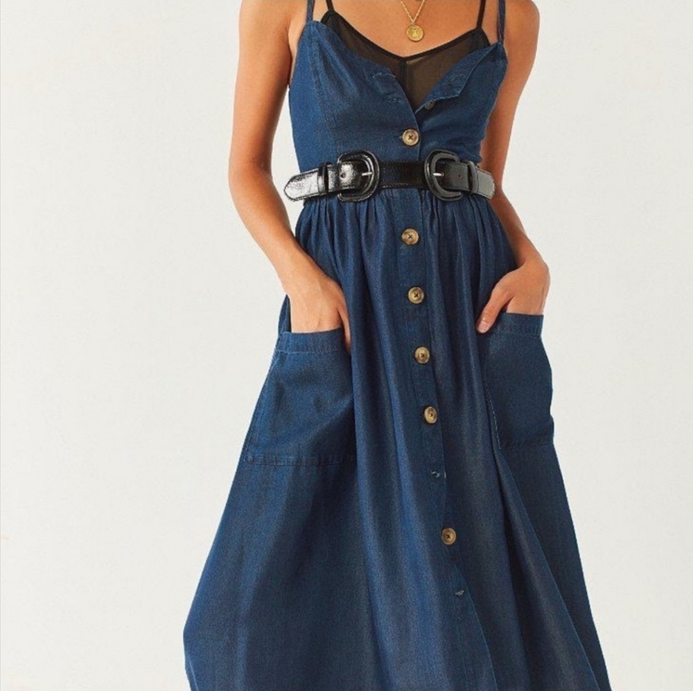Urban Outfitters Chambray Midi Dress Med - Picture 4 of 7